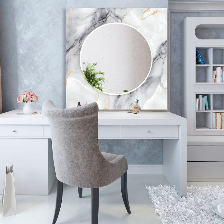 Elegant Marble Frame Glass Wall Mirror for Bathroom Vanity