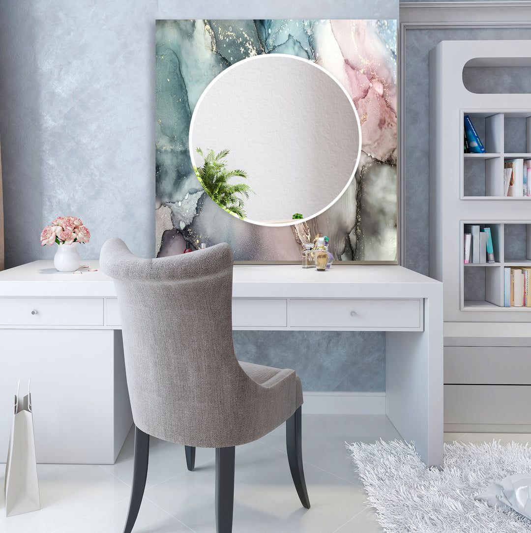 Elegant Marble Glass Wall Mirror – Pastel Abstract Bathroom Decor