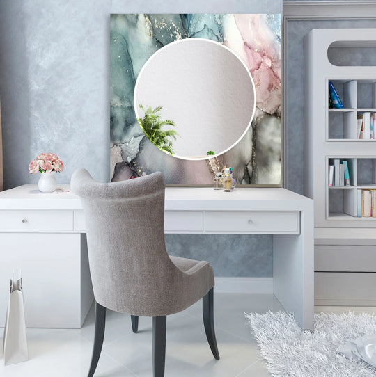 Elegant Marble Glass Wall Mirror – Pastel Abstract Bathroom Decor - MyPhotoStation