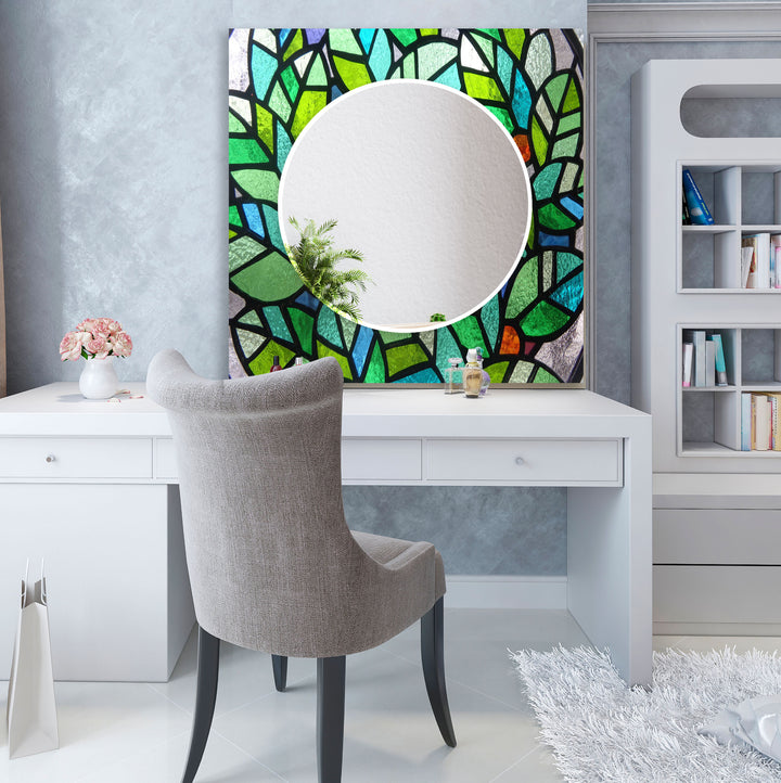 Green Mosaic Glass Wall Mirror – Vibrant Stained Art Frame