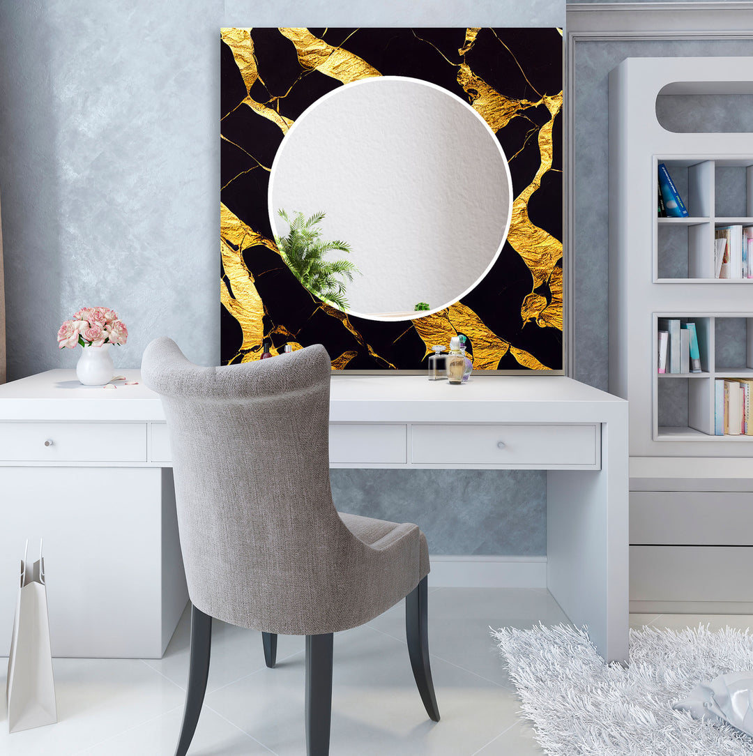 Goldmarmor-Glas-Wandspiegel – Schwarz &amp; Gold Moderne Wohndekoration 