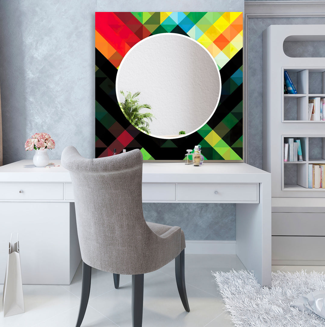 Geometrischer Spectrum-Glas-Wandspiegel – Farbenfrohes, modernes Statement 