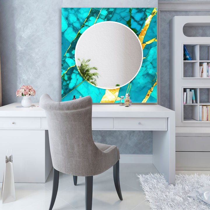 Turquoise Marble Glass Wall Mirror – Bold Coastal Luxe Design