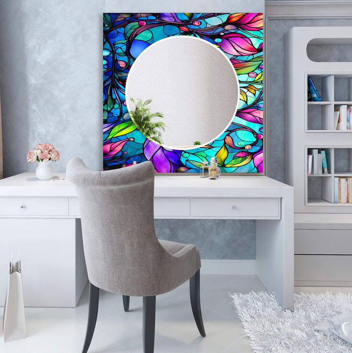 Colorful Flowers Stained Wall Mirrors Mosaic Wall Mirror
