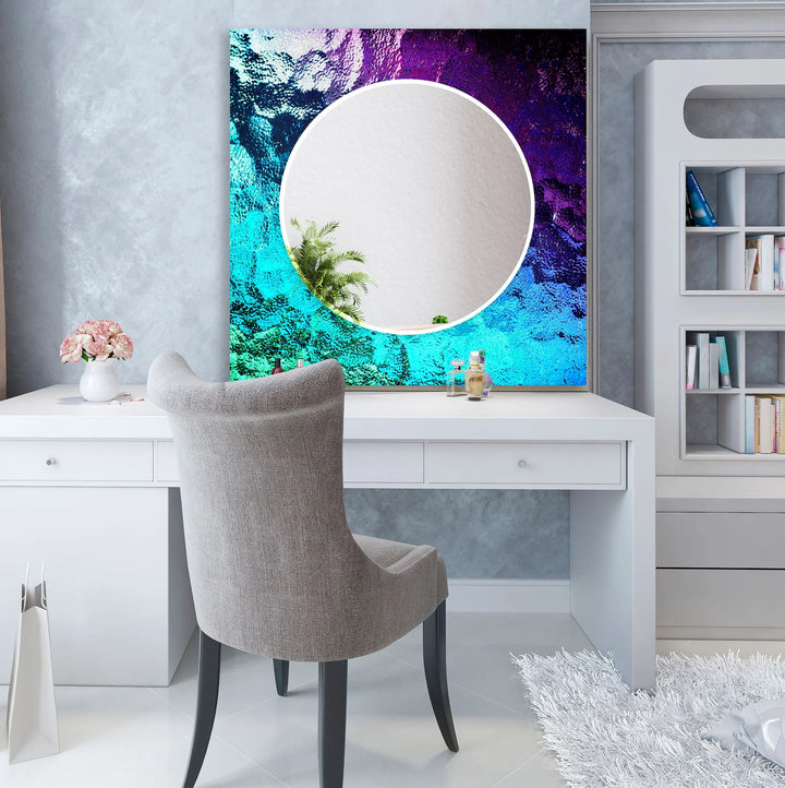 Iridescent Glow Glass Wall Mirror – Modern Blue & Purple Design - MyPhotoStation