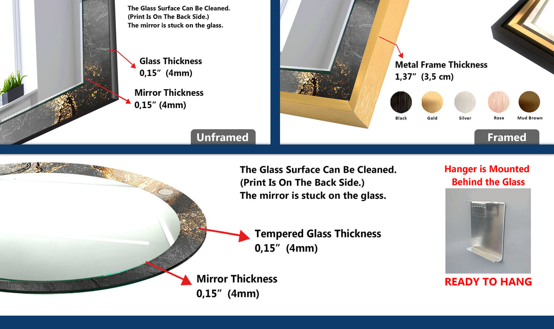 Silberner Wandspiegel aus Rauchglas – Modernes metallisches Marmordesign 
