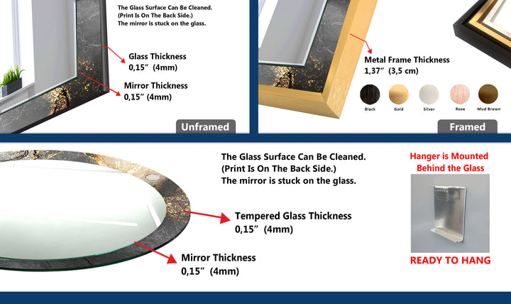 Silberner Wandspiegel aus Rauchglas – Modernes metallisches Marmordesign 
