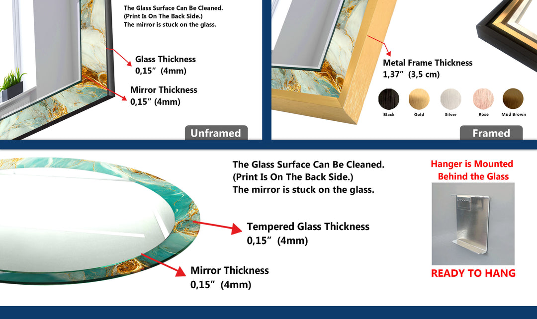 Türkisfarbener Marmorglas-Wandspiegel – Elegantes Dekor mit goldenem Akzent 