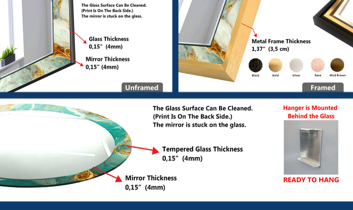 Türkisfarbener Marmorglas-Wandspiegel – Elegantes Dekor mit goldenem Akzent 