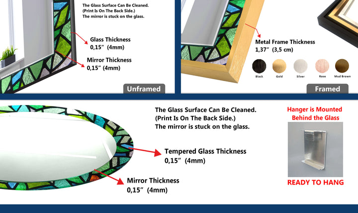 Green Mosaic Glass Wall Mirror – Vibrant Stained Art Frame