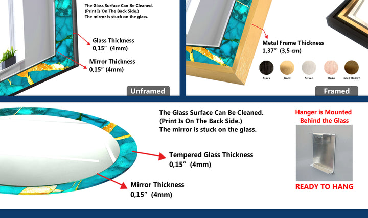 Turquoise Marble Glass Wall Mirror – Bold Coastal Luxe Design