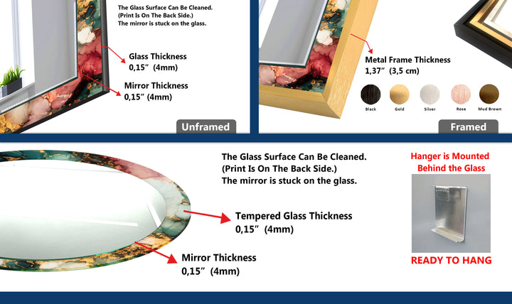 Wandspiegel aus Emerald Fire-Glas – Dekor mit abstraktem Marmoreffekt 
