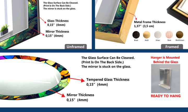 Regenbogenblatt-Glas-Wandspiegel – Lebendiger botanischer Kunstrahmen