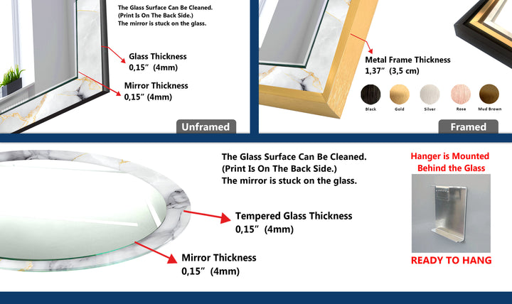 Elegant Marble Frame Glass Wall Mirror for Bathroom Vanity