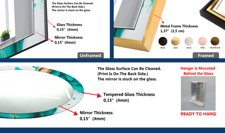 Aqua Marble Glass Wall Mirror – Turquoise Abstract Frame Design