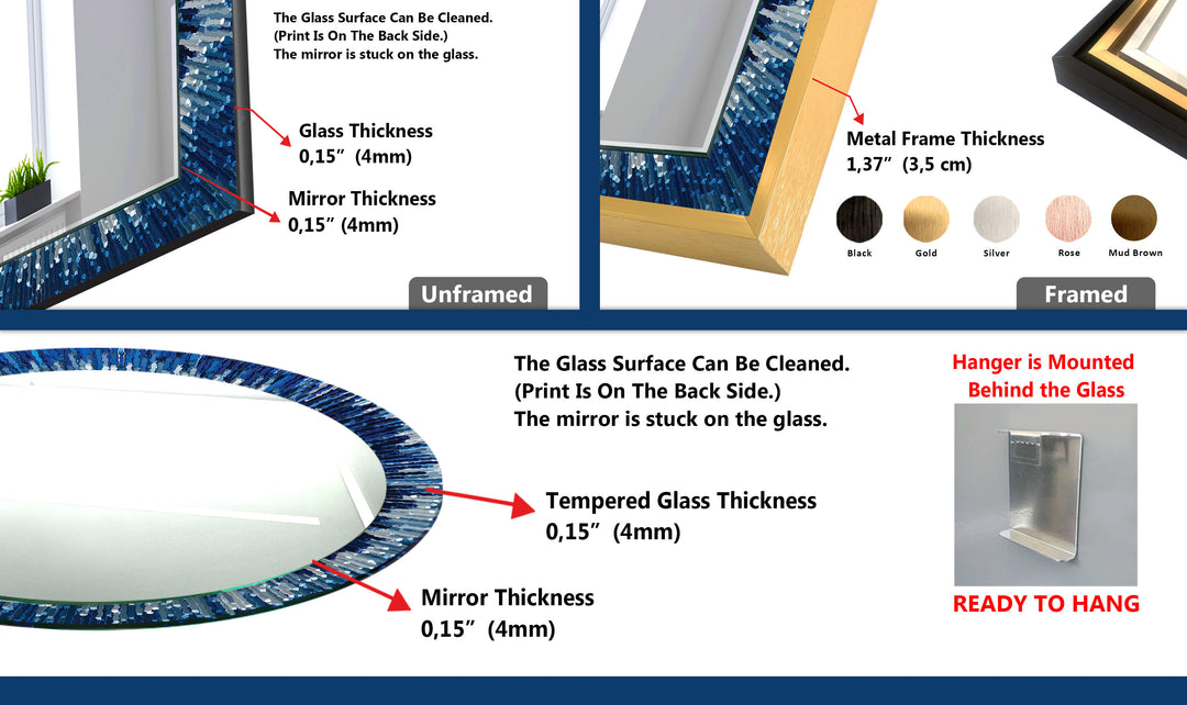 Ocean Burst Glass Wall Mirror – Modern Blue Radiance Design