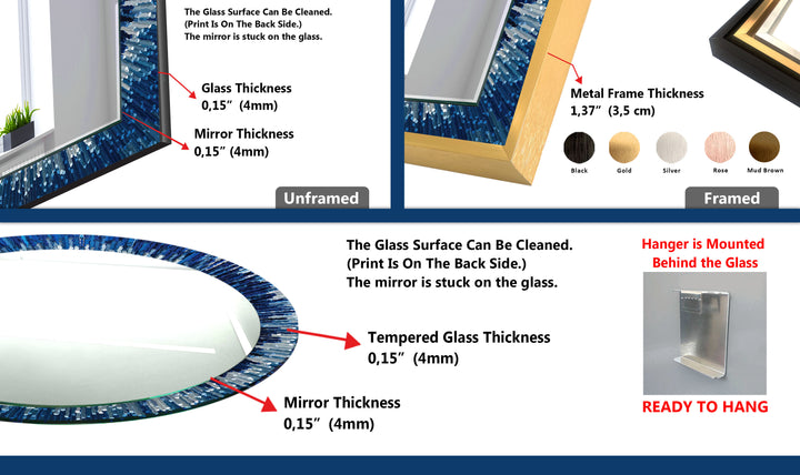 Ocean Burst Glass Wall Mirror – Modern Blue Radiance Design