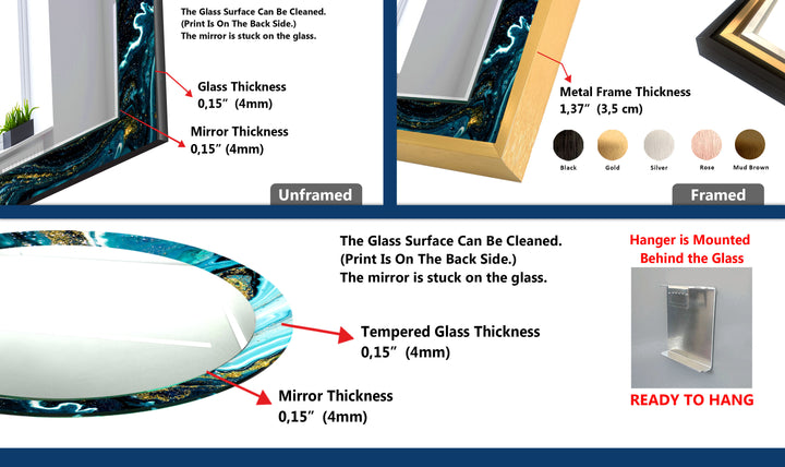 Ocean Swirl Glass Wall Mirror – Turquoise Black Marble Design