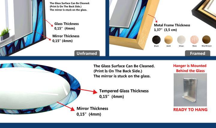 Blue Forest Glass Wall Mirror – Artistic Leaf Pattern Frame