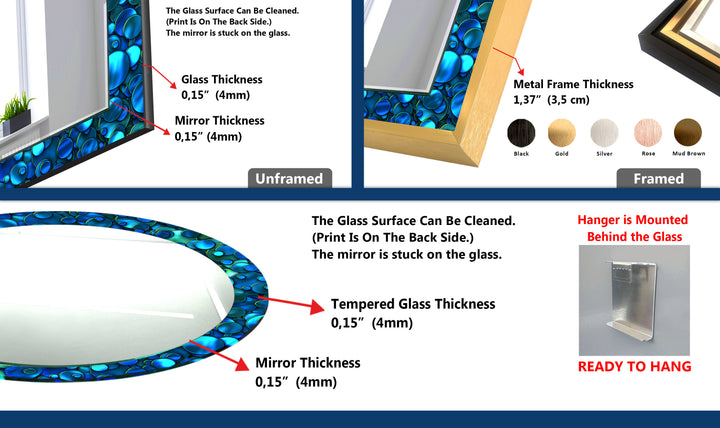 Ocean Bubble Glas-Wandspiegel – Kräftiger blauer dekorativer Rahmen