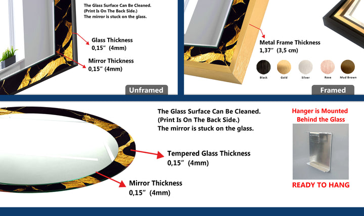 Goldmarmor-Glas-Wandspiegel – Schwarz &amp; Gold Moderne Wohndekoration 