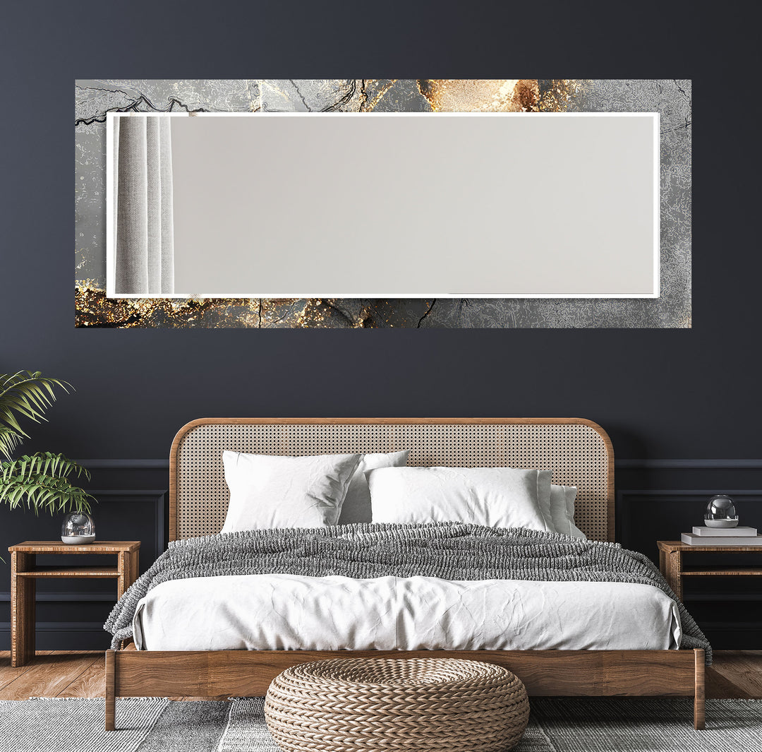 Silberner Wandspiegel aus Rauchglas – Modernes metallisches Marmordesign 