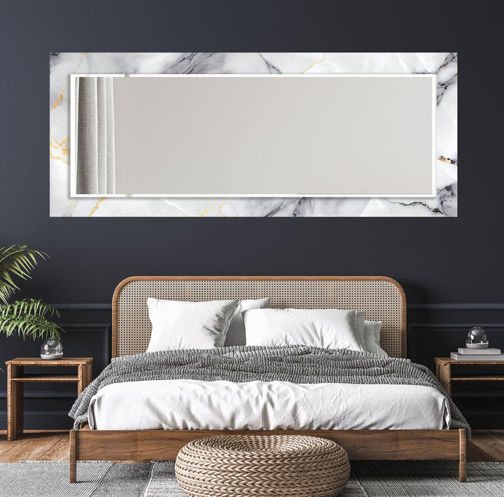Elegant Marble Frame Glass Wall Mirror for Bathroom Vanity