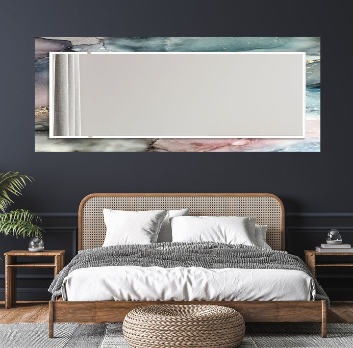 Elegant Marble Glass Wall Mirror – Pastel Abstract Bathroom Decor