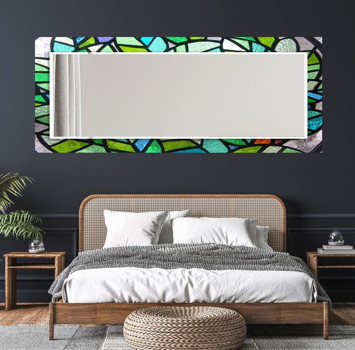 Green Mosaic Glass Wall Mirror – Vibrant Stained Art Frame