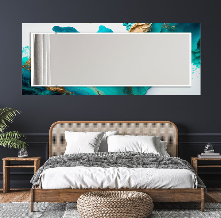 Aqua Marble Glass Wall Mirror – Turquoise Abstract Frame Design
