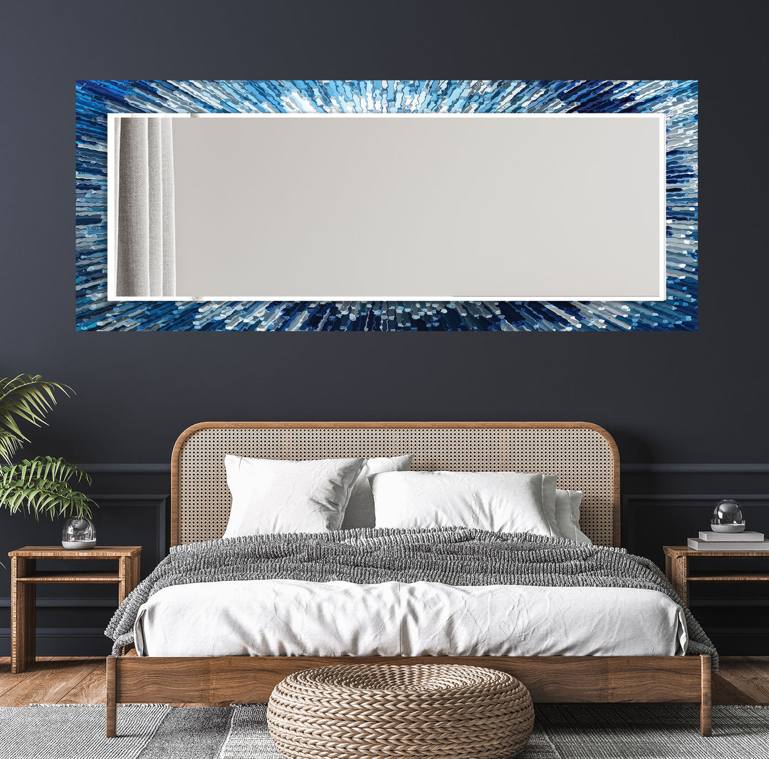 Ocean Burst Glass Wall Mirror – Modern Blue Radiance Design