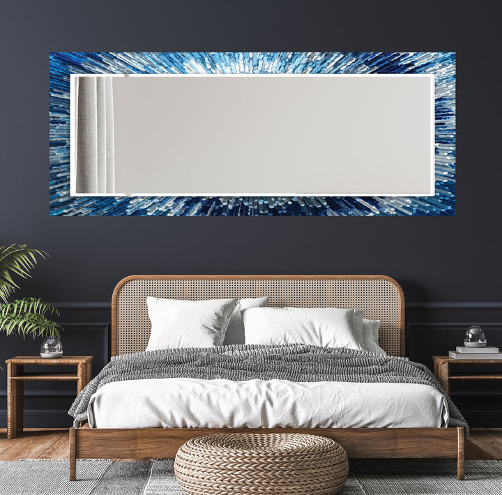 Ocean Burst Glass Wall Mirror – Modern Blue Radiance Design