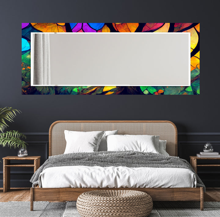 Regenbogenblatt-Glas-Wandspiegel – Lebendiger botanischer Kunstrahmen