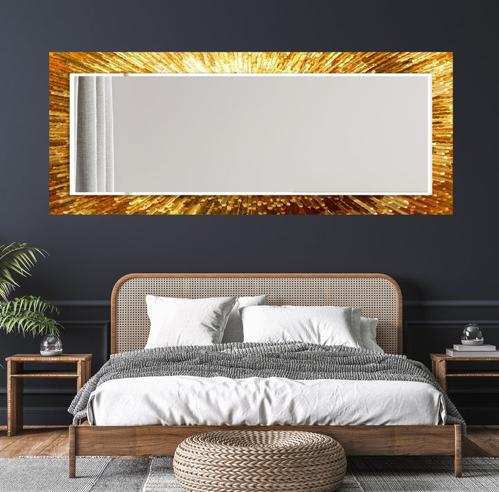 Golden Radiance Glaswandspiegel – Luxe Sunburst Mirror Art 