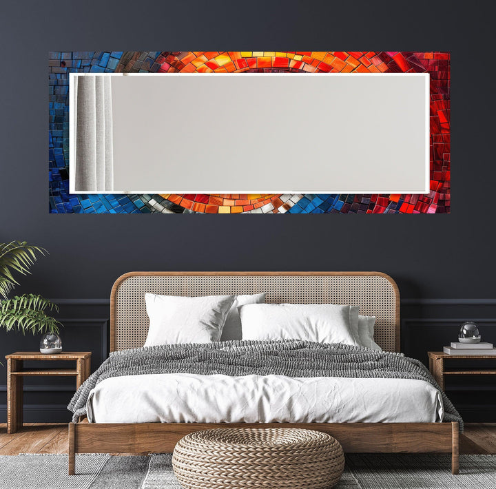 Red and Dark Blue Mosaic Wall Mirror floor mirror
