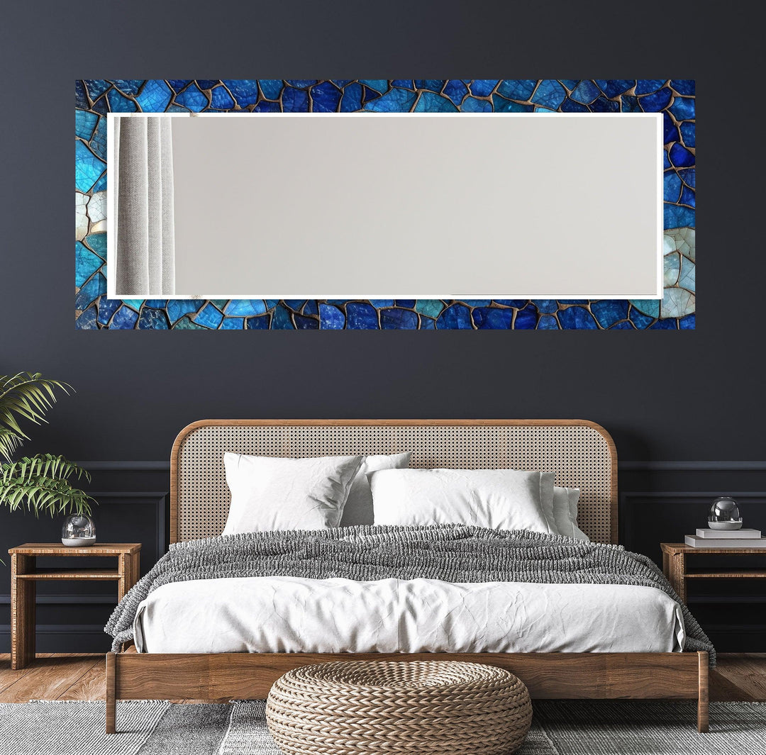 Dark Blue Mosaic Stones Wall Mirror Small Mirror
