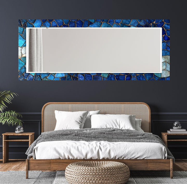 Dark Blue Mosaic Stones Wall Mirror Small Mirror
