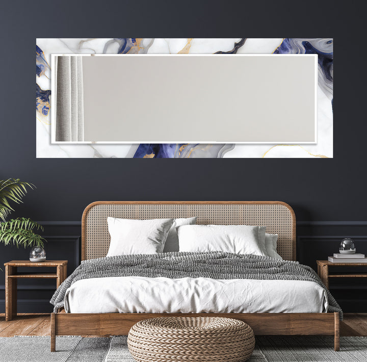White Marble Glass Wall Mirror – Blue Vein Decorative Accent
