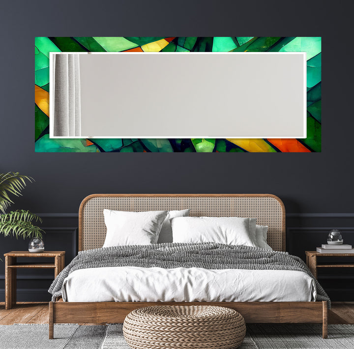 Smaragdgrüner Wandspiegel aus Buntglas – Art Deco grüner Rahmen