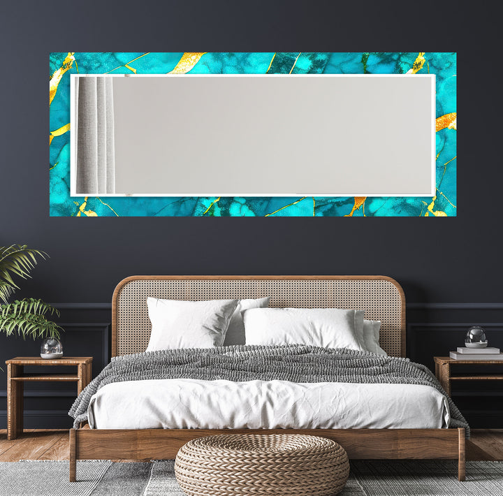 Turquoise Marble Glass Wall Mirror – Bold Coastal Luxe Design