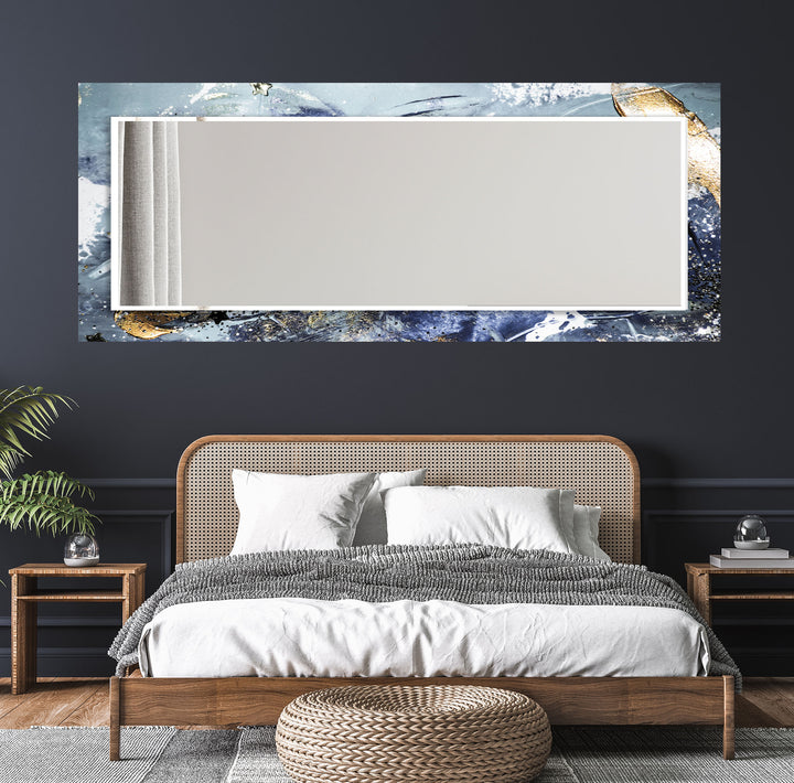 Stardust Splash Glas-Wandspiegel – Blau-Gold-Abstraktes Design 