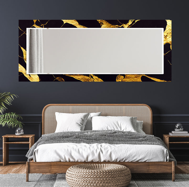 Goldmarmor-Glas-Wandspiegel – Schwarz &amp; Gold Moderne Wohndekoration 