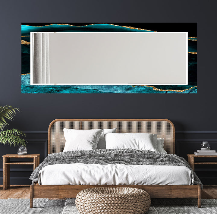 Ocean Gold Wave Wandspiegel – Eleganter Rahmen aus Blaugrün und Marmorglas