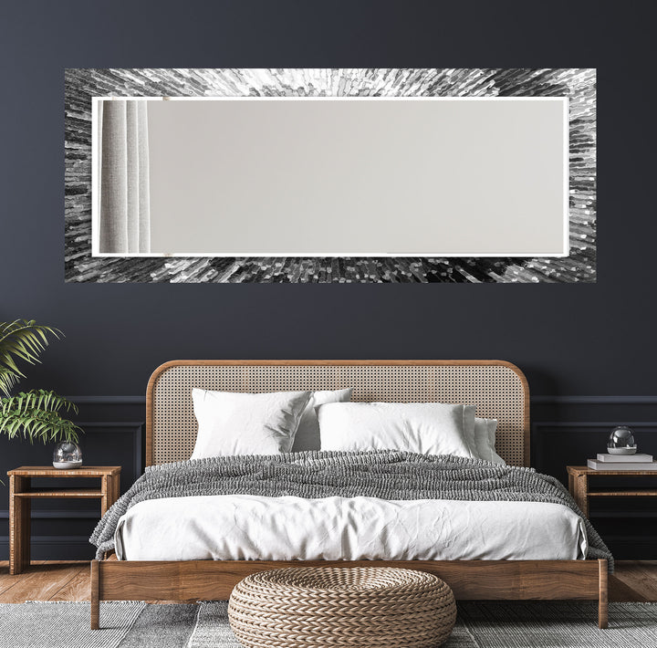Strahlender Wandspiegel aus geplatztem Glas – Moderne reflektierende Kunst in Schwarzweiß 