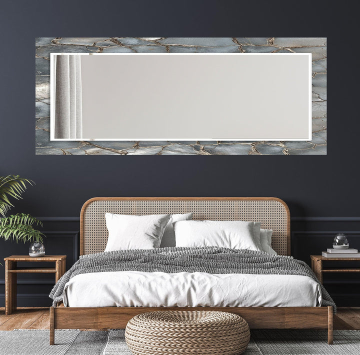 Gray Shiny Cracked Stone Wall Mirror large living room mirror
