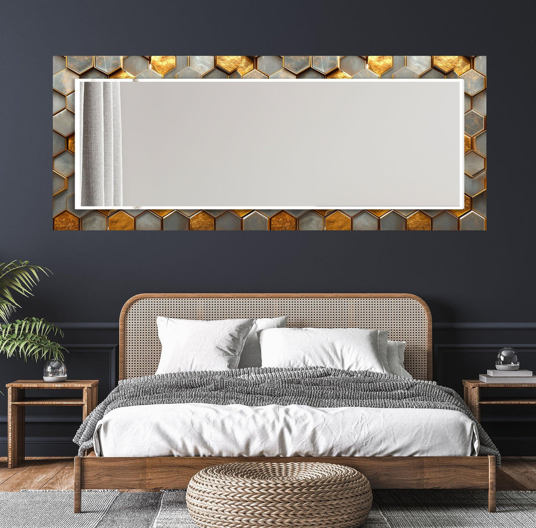 Hexagon Pattern With Gold Detail Wall Mirror Entryway Mirror
