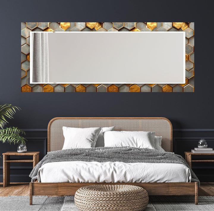 Hexagon Pattern With Gold Detail Wall Mirror Entryway Mirror
