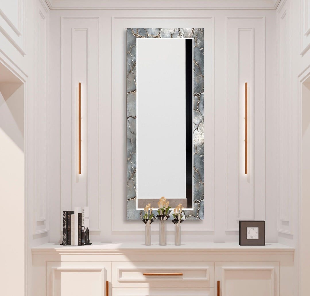 Gray Shiny Cracked Stone Wall Mirror big wall mirror
