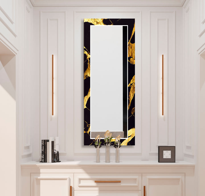 Goldmarmor-Glas-Wandspiegel – Schwarz &amp; Gold Moderne Wohndekoration 