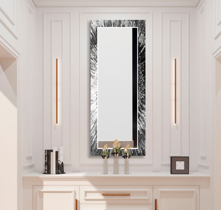 Strahlender Wandspiegel aus geplatztem Glas – Moderne reflektierende Kunst in Schwarzweiß 